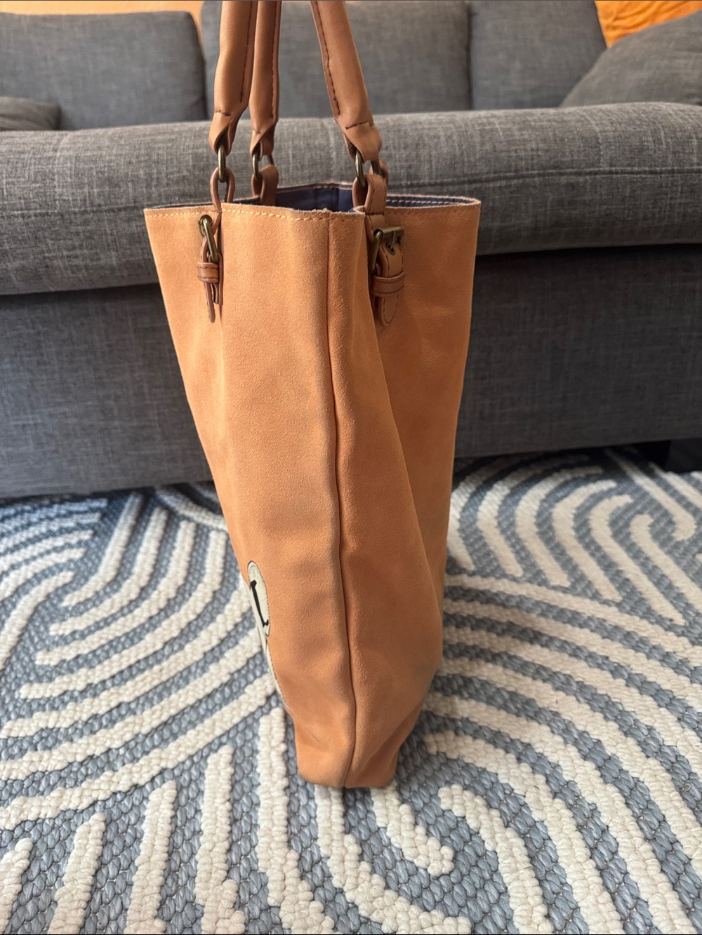 Miss Albright Donna McKenzie French Bulldog Suede Leather Tote Bag | Dog Lover - Picture 4 of 12